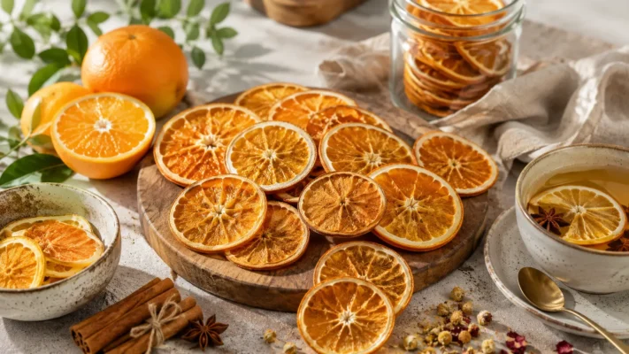 rodajas de naranja deshidratada encima de un plato